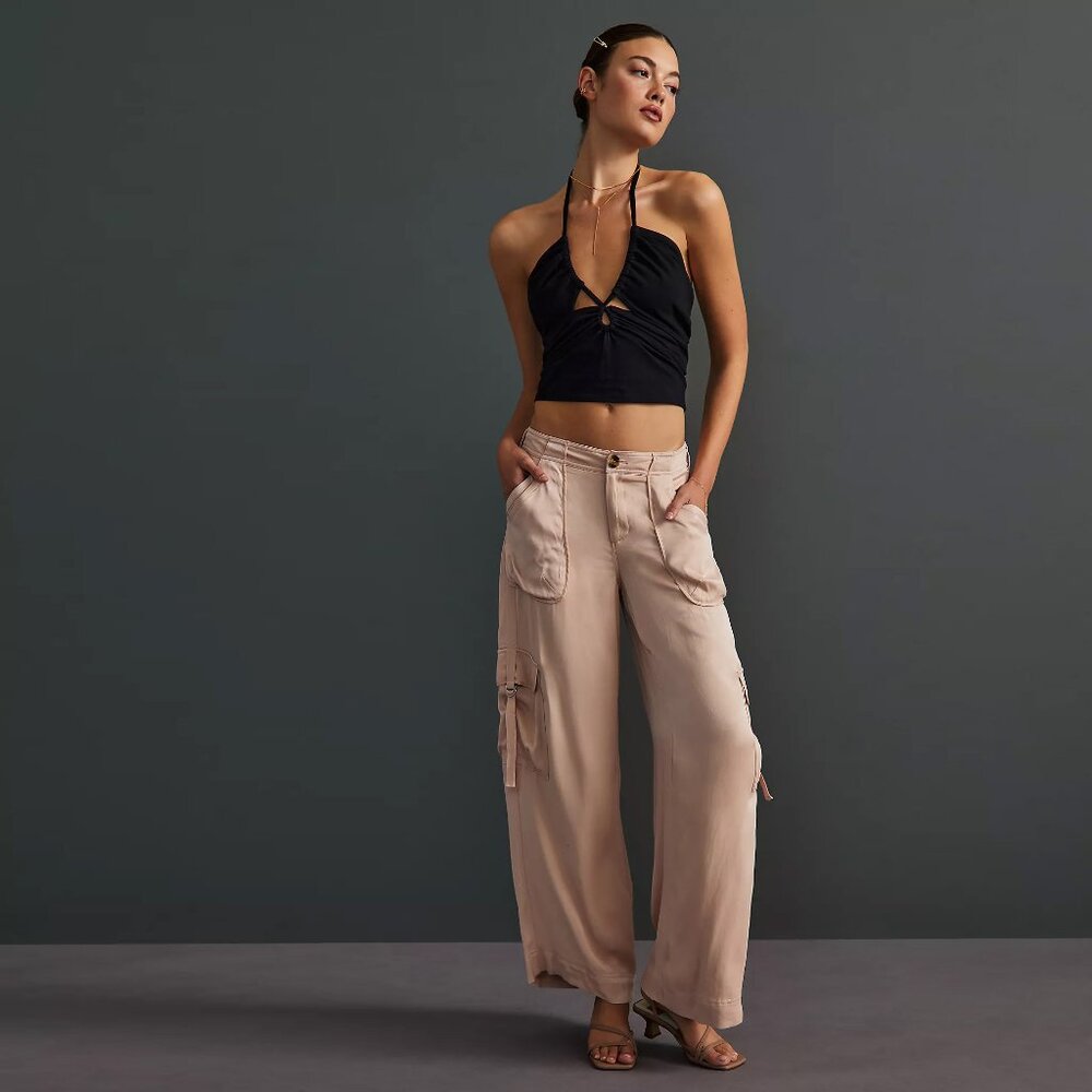 Anthropologie Ruched Keyhole Halter Top, Black Fitted Crop Top - Picture 3 of 3